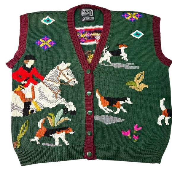 Vintage Berek Hand-Knit by Marta D Equestrian Sweater Vest Cardigan Size Large - Picture 1 of 6